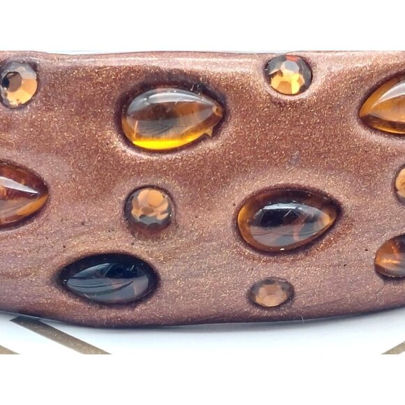 Bronze Color & Amber Glass Small Wrist Unique Bangle Bracelet Boho Brown - Picture 5 of 7